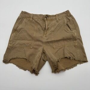 Aerie Womens Khaki Tan Lyocell Linen Blend‎ Utility Shorts Raw Hem XS